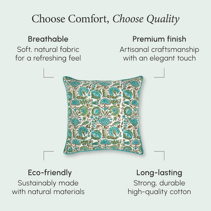 CPC 100% Cotton Throw Pillow Covers 18x18 Inch, Set of 2 Green Block Print Pattern Couch Pillow, Cute Boho Decorative Pillows for Living Room, Bedroom with Hidden Zipper- Agate Green