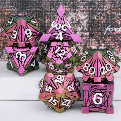 7PCS Metal DND Dice Set with Box, Debris RPG Blue White D and D Dice for D&D Tabletop Games Role Playing Game Polyhedral Dice Set D20 D12 D10 D8 D6 D4