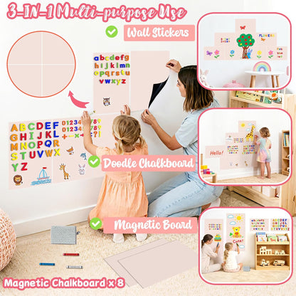 8 PCS Magnetic Wall Decals for Kids Magnetic Chalkboard Peel and Stick Magnet Sheets Board Sticker Tangram Puzzle Self Adhesive Contact Paper Dry Erase Blackboard for Playroom Homeschool 15.7"x10.4"