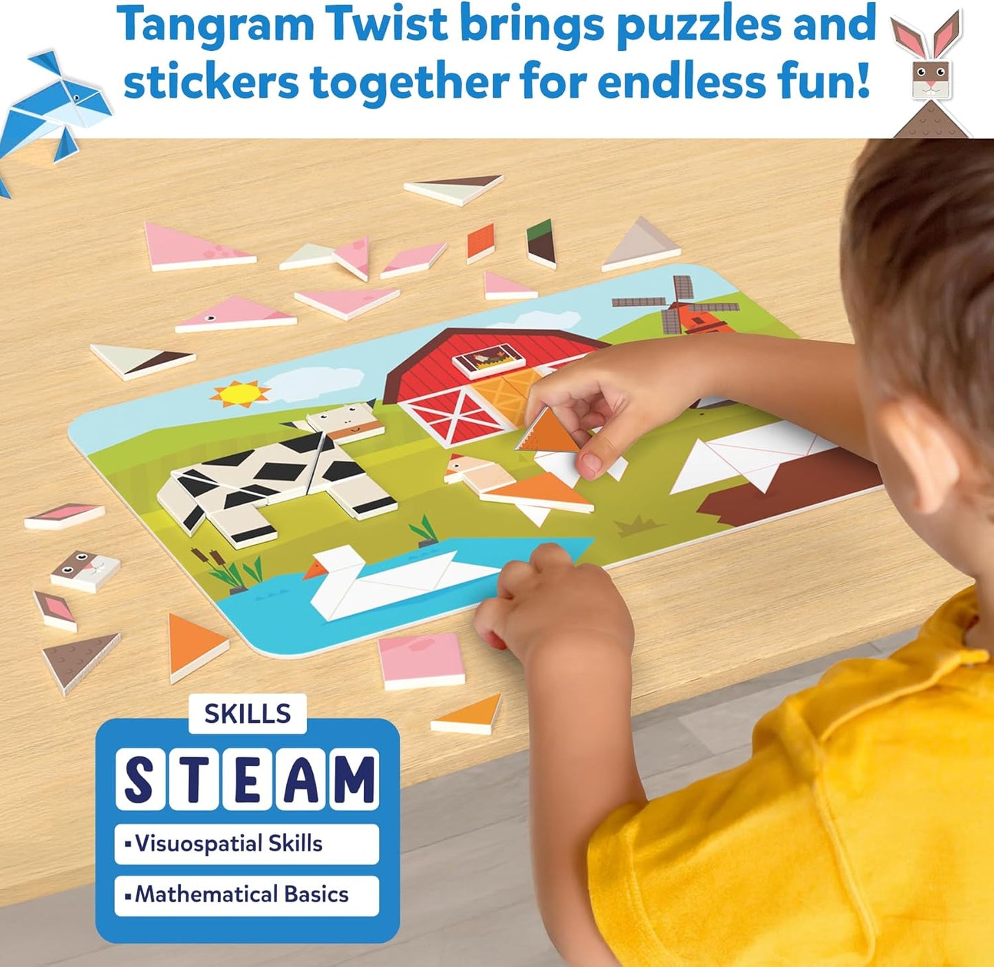 Skillmatics Tangram Sticker Puzzles - Educational Art & Craft Activity with 150+ Foam Tangram Stickers, Creative Toys & Games for Boys & Girls Ages 4, 5, 6, 7