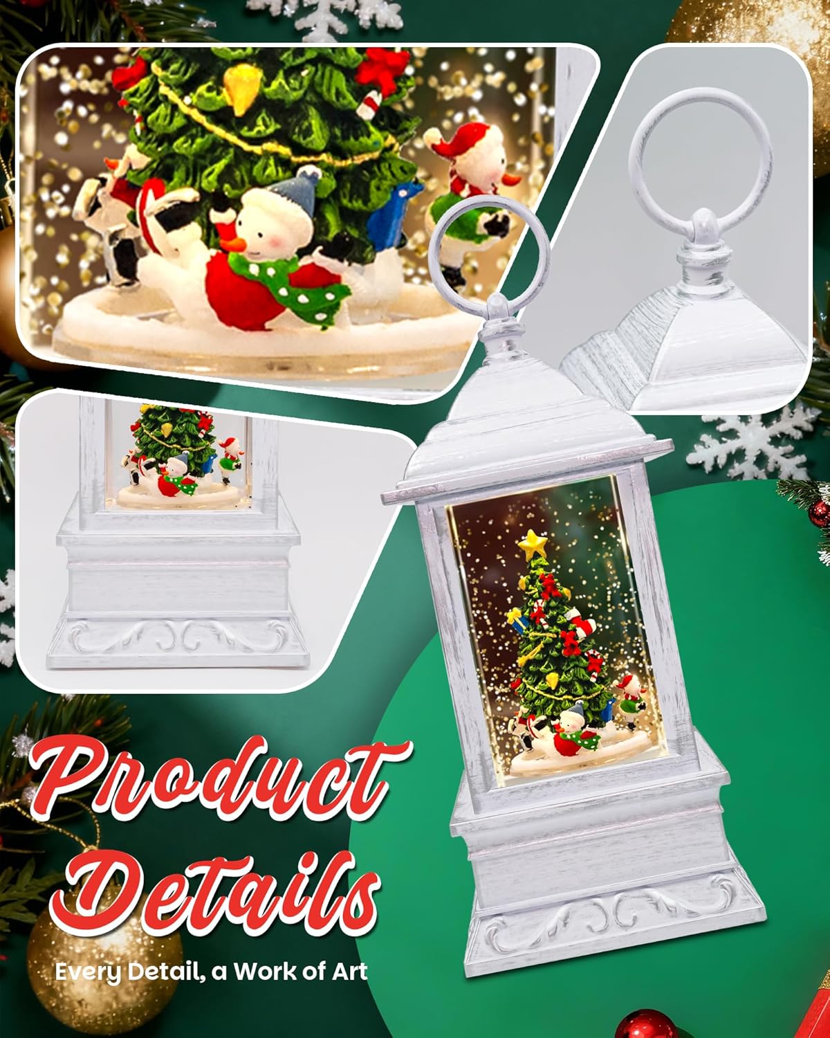 Extra Large Christmas Snow Globes Christmas Lantern, 12.99" Musical Snow Globe with 8 Songs, Santa Snowglobe for Kids Adults, 6H Timer Dual Power, Lighted Christmas Decorations Indoor Gifts
