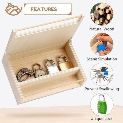 Woodtoe 8 PCS Montessori Lock and Key Toy, Montessori Toys for Toddlers 3 4 5 Year Old, Kids Tool Set, Montessori Materials Preschool Learning Toy, Fine Motor Skill, Educational Toys for Boy Girl 3-6