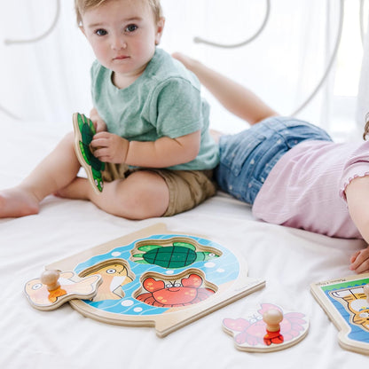 Melissa & Doug Pet Animals Jumbo Knob Puzzle, Wooden Peg Puzzle for Toddlers, Educational Toy for Shape Recognition and Fine Motor Skills, Ages 1+