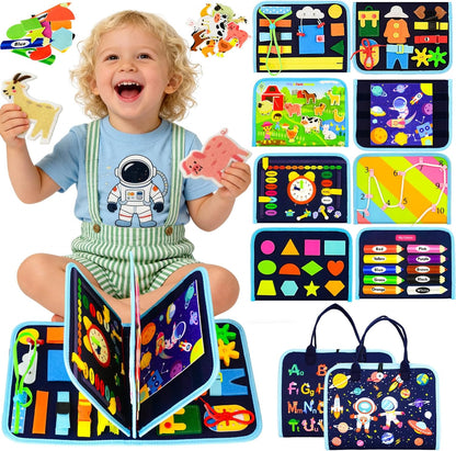 Toddler Busy Board Montessori Toys for Toddler 1-3 Year Old, Girl Birthday Gift, Preschool Educational Montessori Busy Book Board, Felt Sensory Activity Board Sorting Toy Age 2-4 with Fine Motor Skill