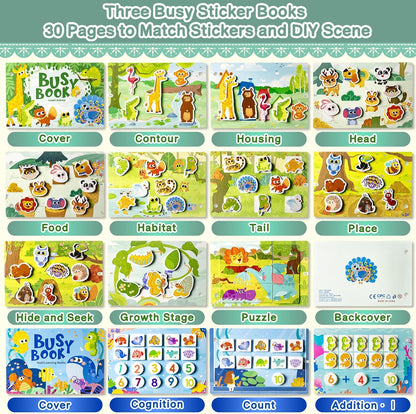 3 Pack Busy Books for Toddlers, Montessori Quiet Book, Preschool Learning Activities Educational Workbook, Sorting Matching Sticker Fixing, Gifts for Kids Age 3+ (Farm, Vehicle, Weather)