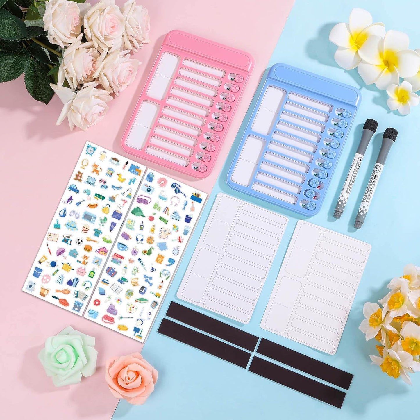 Audab Dry Erase Chore Chart for Kids, Magnetic Checklist Board, My Chores Slider Chart to Do List Board, Routine Reward Chart Schedule Board Task Tracker for Home Refrigerator, Wall, Desk (Pink)