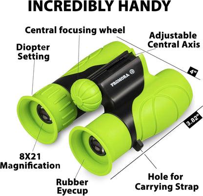 Binoculars for Kids – Perfect Toy for Little Boys and Girls – Extensive Set Incl. Magnifying Glass & Compass – Powerful Magnification 8X21 – 3 to 12 Year Old Kids for Toddler