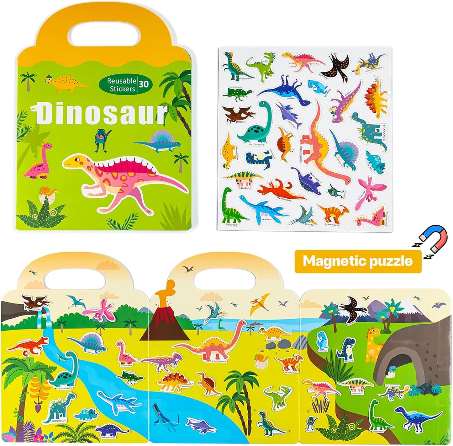 Magnetic Playset Portable Playboard, Cute Farmhouse Animal Reusable Magnets Sticker Books for Toddlers 3-5 Years, 34 PCS Refrigerator Magnets for Kids Girls Boys Perfect Preschool Learning Travel Toy