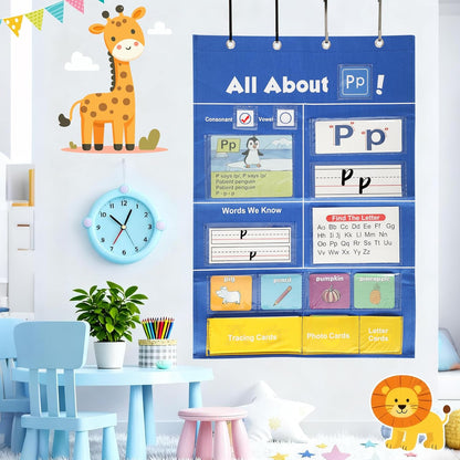 Alphabet Learning Pocket Chart, All About Letter Pocket Chart, ABC Letter Tracing & Sound Recognition Activity Wall Chart for Toddlers, Preschool & Homeschool Classroom Must Haves