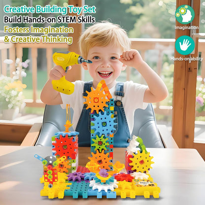 STEM Education Building Toys, 248 PCS Electric Gear Building Blocks Toys Set with Drill, Toddler Screw Toy, Kids Tool Set Construction Toy for Boys Girls Gifts Age 3-8