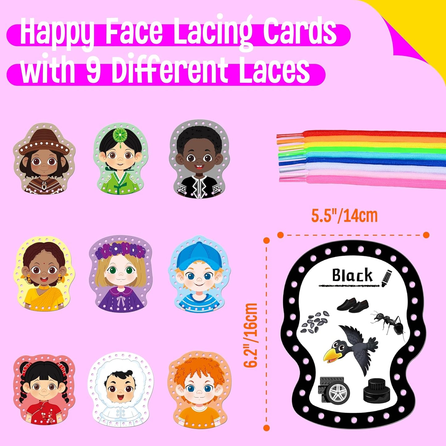 SpriteGru 9 Pieces Kids Lacing Cards, Double Sided Sewing Cards in 9 Vehicle Cards with 9 Colorful Laces, Imagination Development Lacing Toys Games for Children Educational and Learning Activity