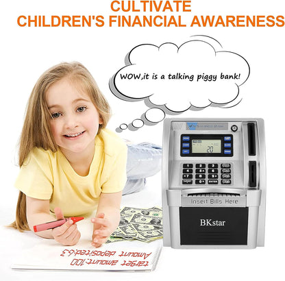 BKstar ATM Piggy Bank for Kids - Talking Electronic Money Bank with Debit Cards & Digital Coin Counter for Real Money, Boys Girls