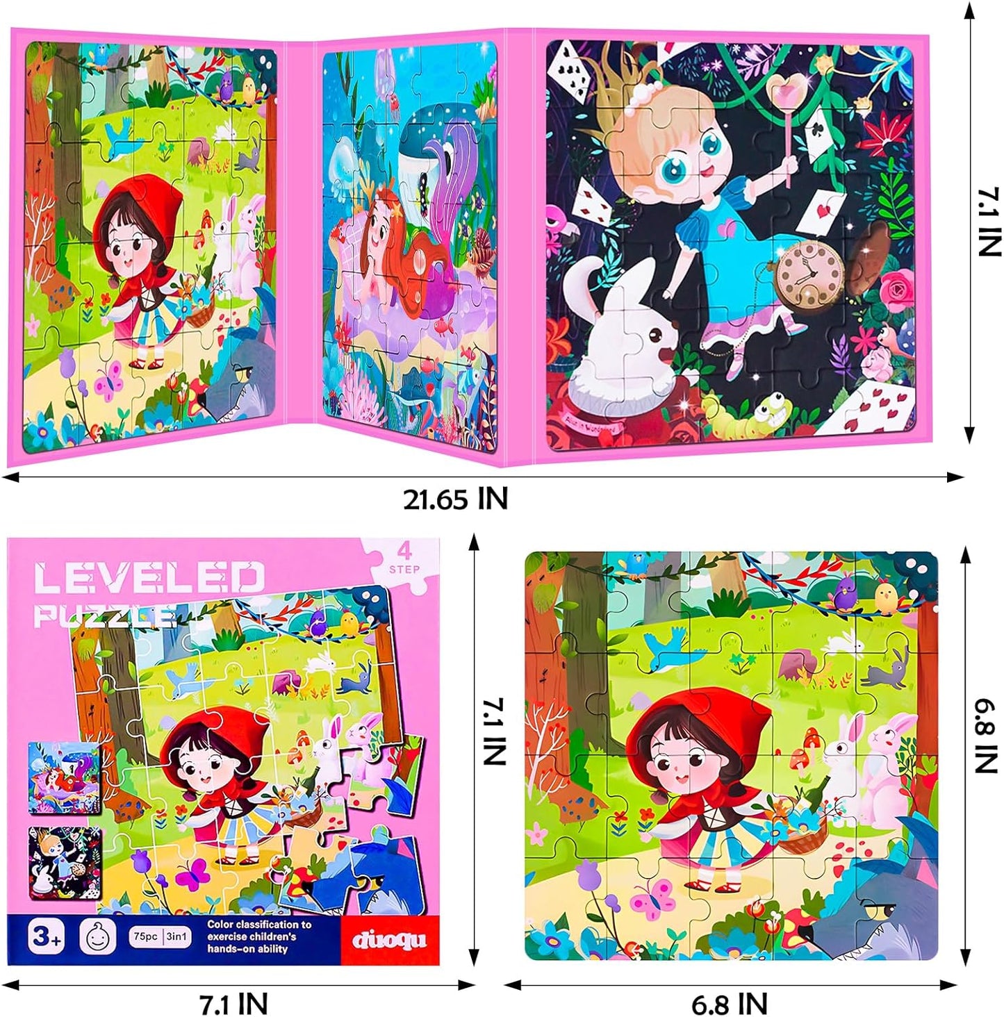 Magnetic Puzzles for Toddlers 1-3, Cartoon Mermaid Magnet 3 in 1 Jigsaw Puzzle, Kids Travel Puzzles Toys, Preschool Learning Toy for Kids 1-8 Year (Mermaid)