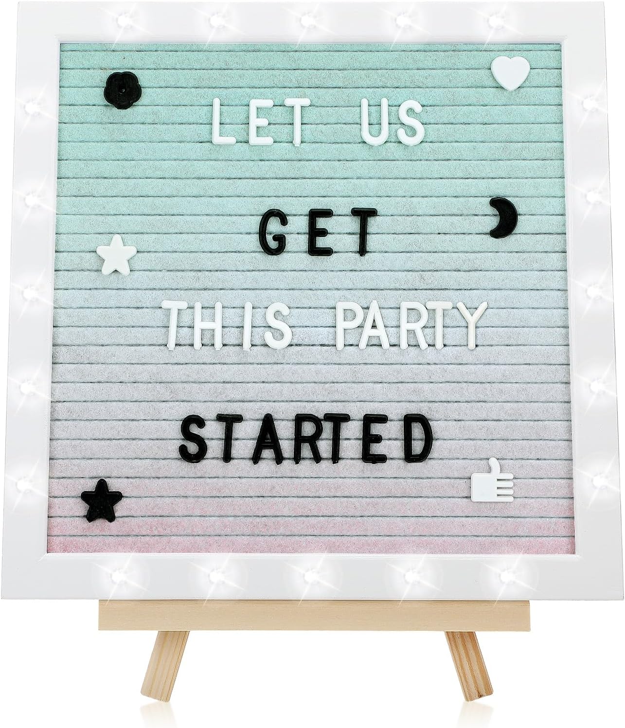 Changeable Felt Letter Board with LED Lights - 10×10" Message Custom Signs & Wood Stand & 450 Letters, Poster Board for Baby/Pregnancy Announcement/Classroom Wall Graduation Decor Gifts, Camel
