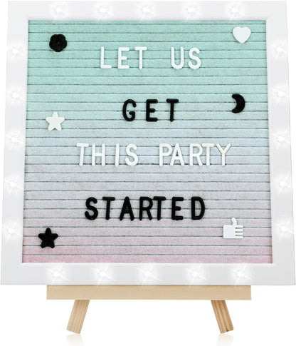 Changeable Felt Letter Board with LED Lights - 10×10" Message Custom Signs & Wood Stand & 450 Letters, Poster Board for Baby/Pregnancy Announcement/Classroom Wall Graduation Decor Gifts, Camel