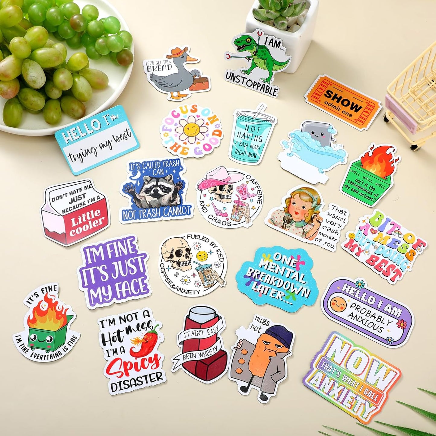 Xuhal 50 Pcs Funny Fridge Magnets Bulk Reusable Expressions Cute Animal and Words Refrigerator Magnets for Adults Home Office Kitchen Decoration (Classic Style)