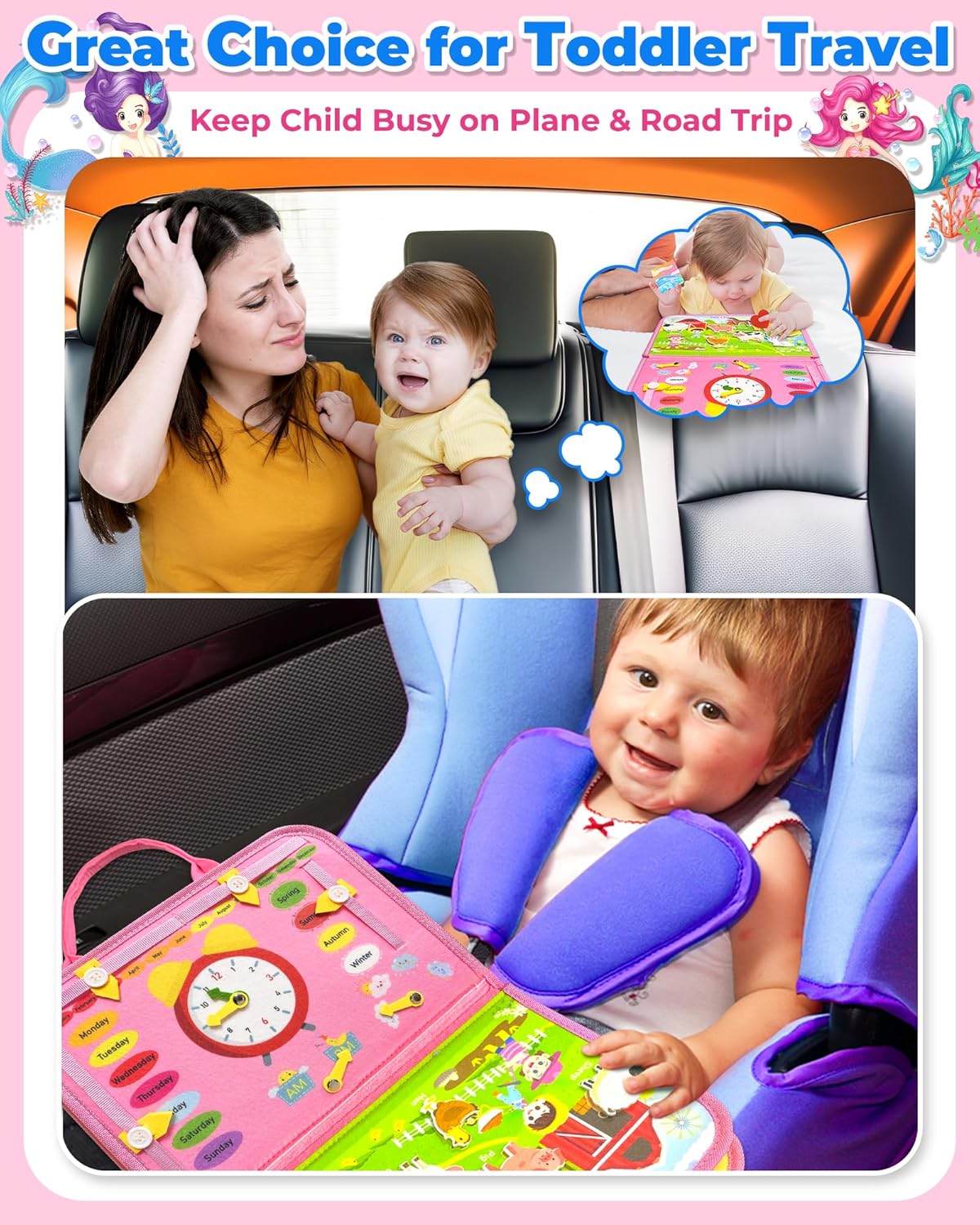 Gojmzo Busy Board Montessori Toys for Toddler Boy Girl Birthday Gifts, Busy Book Sensory Toys for Toddlers, Learning Educational Toddler Travel Activities