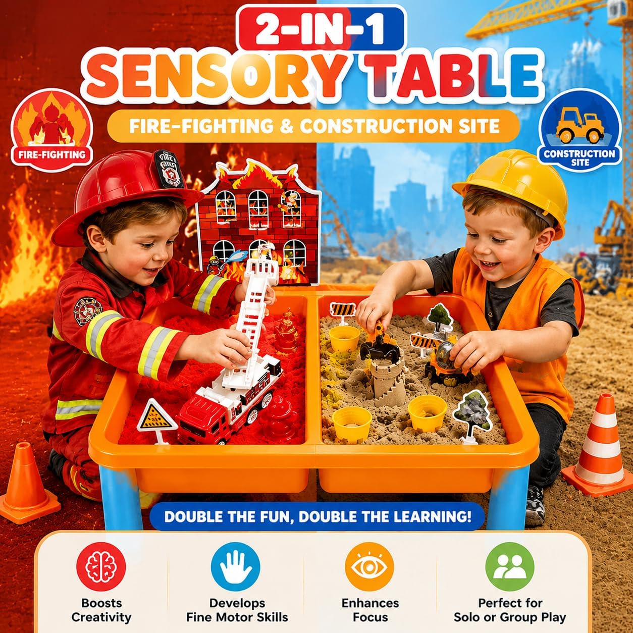 Carolart Ocean Sensory Table with Sands, Bin with Lid, Indoor Outdoor Use, Sand Art Kit for Boys and Girls, Toys for Toddlers Age 3-5, 17x11.5x10.2 Inches