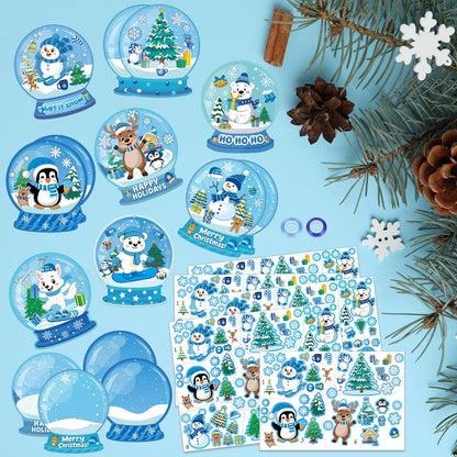 60Pcs Winter Craft Snow Globe Kit for Kids - DIY Polar Animals Stickers Make Your Own Hanging Ornaments Bulk for Christmas Holiday Party Favors