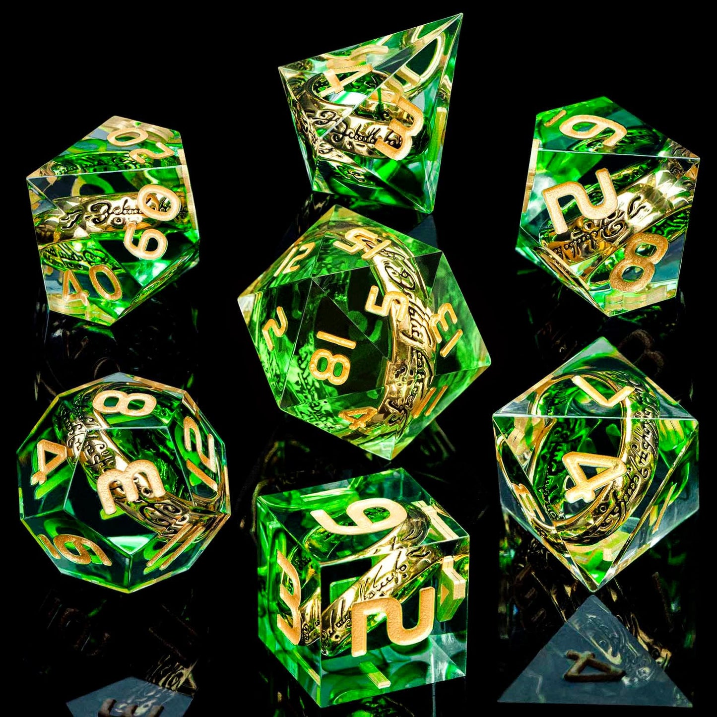 Magic Golden Ring DND Dice Set Sharp Edge Red Resin Dice with Box, for use with Dungeons Dragon RPG D&D Tabletop Games Lord D and D Polyhedral Dice Set
