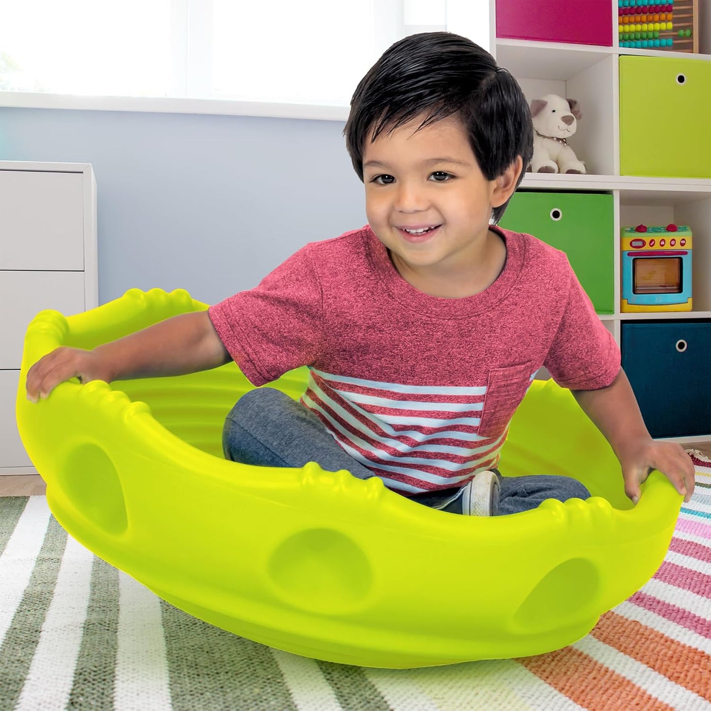 Simplay3 Two Sided Rock Around Wobble Disk and Climbing Dome for Toddlers and Kids - Rocking and Climbing - Indoor/Outdoor - Yellow/Green, Made in USA (1 Pack)