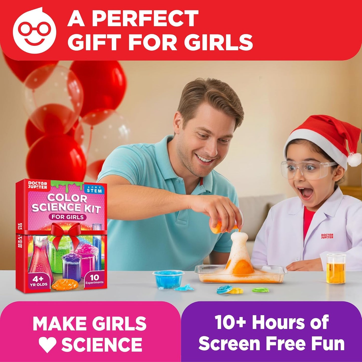 Doctor Jupiter Preschool Science Kit for Kids Ages 3-5 | Toddler Learning Activities, Birthday Gift Ideas for 3-4-5 Year Old Girls | Learning & Educational Toy STEM Kit with 100+ Experiments