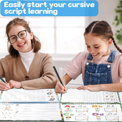 gisgfim 2 Pack Grooved Cursive Handwriting Workbook Magic Grooved Cursive Reusable Handwriting Practice with Disappearing Ink Pens Learning Activities Supplies (Jokes Riddles&Inspiring Quotes)