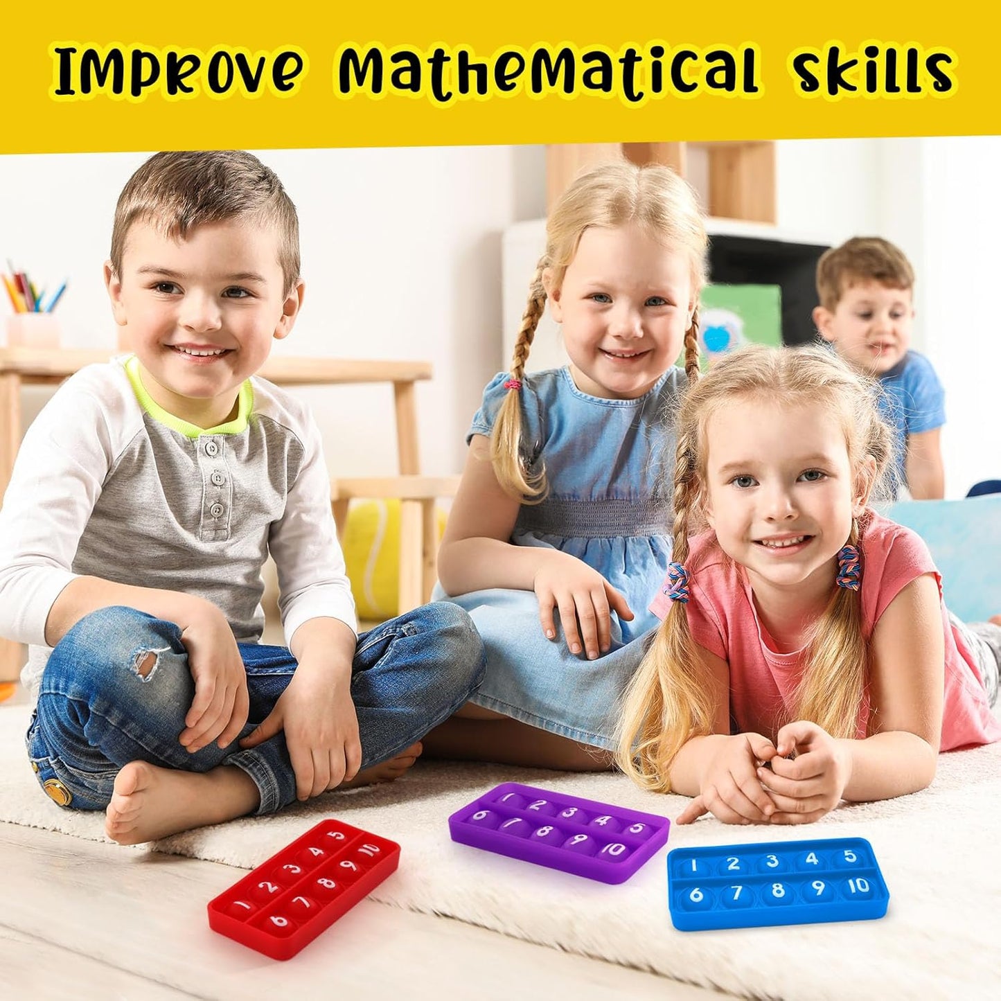 6 PCS Ten Frame Fidget Toys for Kids, Silicone Push Bubble Sensory Toy for Counting Math, Educational Focus Tools for Toddlers 3-5 Years Old