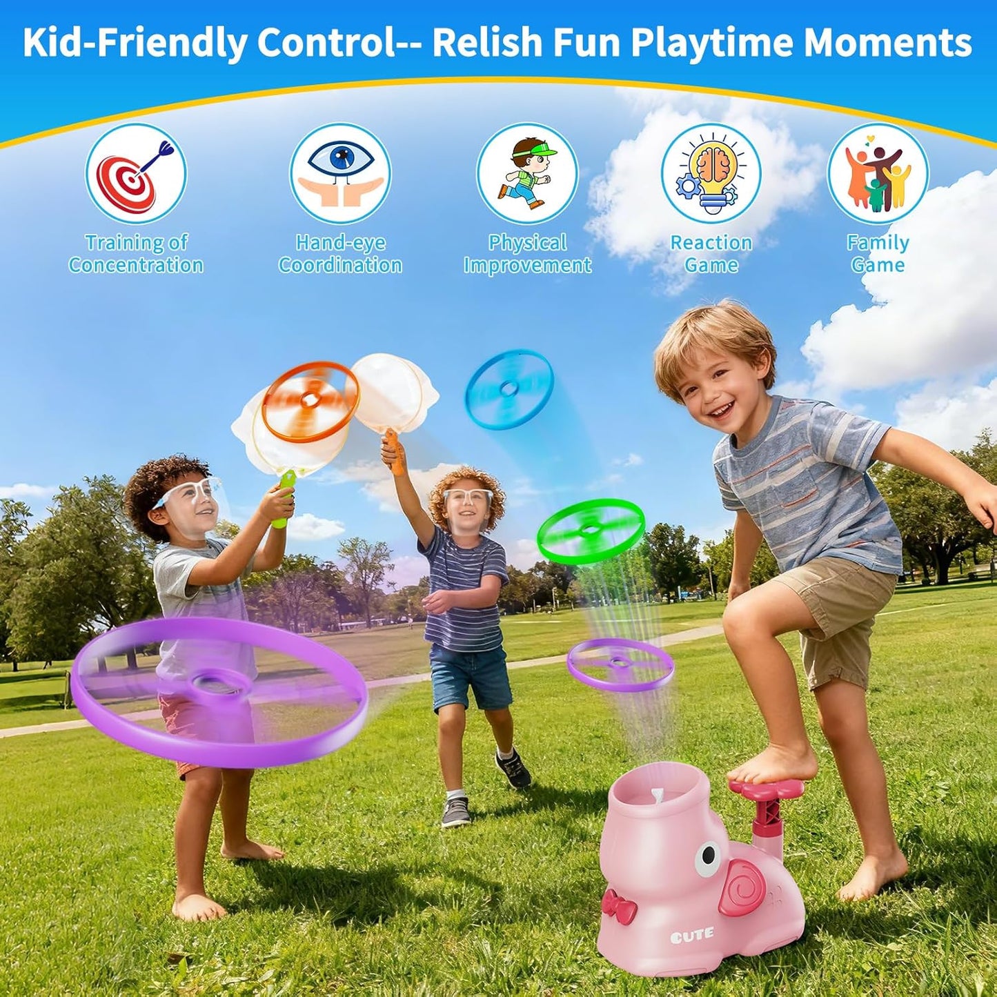 CPSYUB Outdoor Stomp Flying Disc Launcher Toys for Kids Ages 3 4 5 6 7 8 9 10, Elephant Butterfly Catching Game, Outside Yard Activities Chasing Toy, Outdoor Birthday for 3-8 Year Old Boys Girls