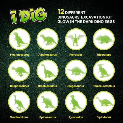 Gamerside Dino Eggs Dig Kit, 12 Glow in The Dark Dinosaur Eggs Dig Kit Excavation Set, Dinosaur Toys for Kids 6-8 8-12, Educational STEM Archaeology Science Kits - Easter Gift for Boys Girls