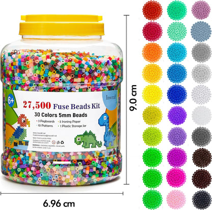 INSCRAFT 30,000 Fuse Beads Kit-30 Individual Packs of Iron Beads Set with 3 Pegboards, 5 Ironing Paper, 10 Patterns, Gifts for Birthday Christmas, Multicolor 5mm Melty Beads Bulk Refill Kit