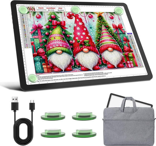 Rechargeable A3 Light Board for Diamond Painting, 5600 Lux Tracing Light Box with Side Physical Buttons, 3 Colors and 6 Levels of Brightness, LED Light Pad for Diamond Art, Drawing, Weeding Vinyl