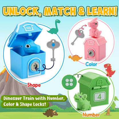 Animal Montessori Learning Toys for 2 3 4 5 Year Old Kids, Toddler Animals Train Locks & Keys Matching Toys Counting & Sorting Trains Set, Preschool Toy Boys Girls Christmas Birthday Gifts Age 2-4 3-5