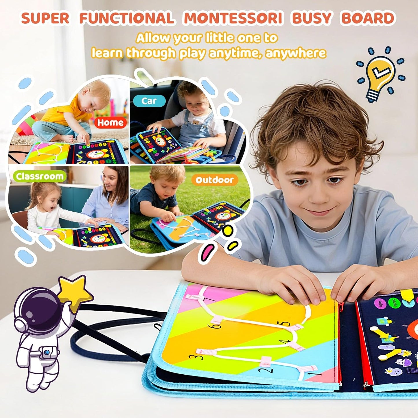 Toddler Busy Board Montessori Toys for Toddler 1-3 Year Old, Girl Birthday Gift, Preschool Educational Montessori Busy Book Board, Felt Sensory Activity Board Sorting Toy Age 2-4 with Fine Motor Skill
