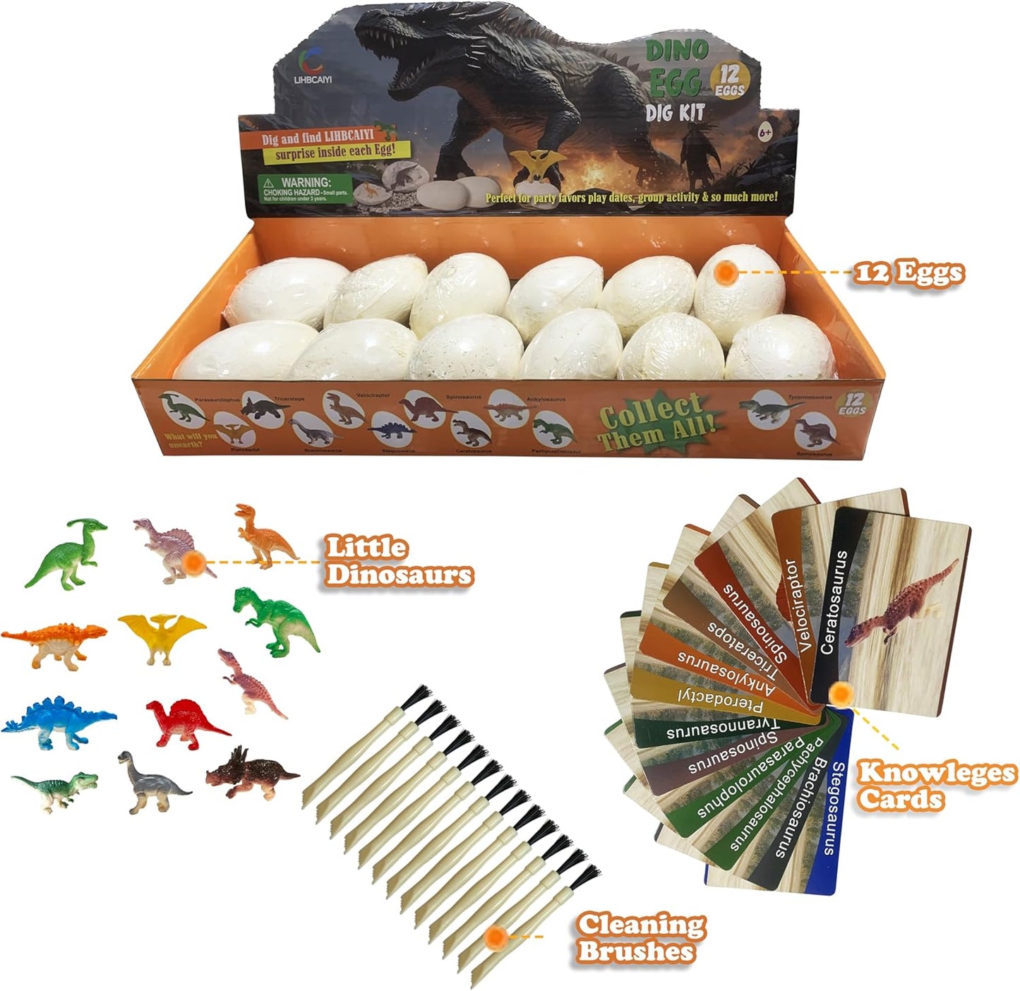 Dino Eggs Dig Kit 12Pcs Dinosaur Excavation Bricks Toys Archaeology Science STEM Experiments Toy Egg Hunt Party Gift for Kids 6-12 Years Old and Up Boys Girls