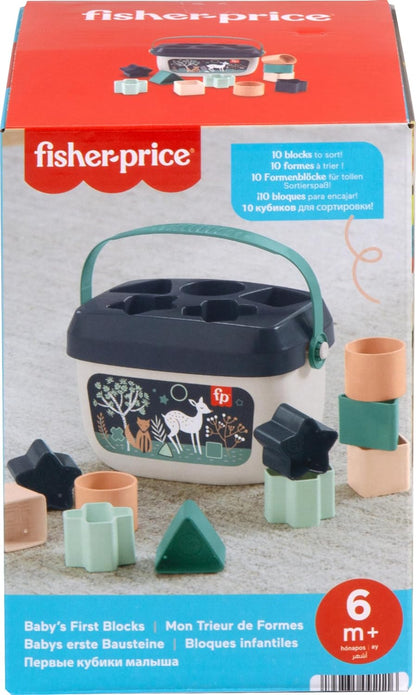 Fisher-Price Stacking Toy Baby’s First Blocks Set of 10 Shapes for Sorting Play for Infants Ages 6+ Months, Navy Fawn (Amazon Exclusive), Pack of 2