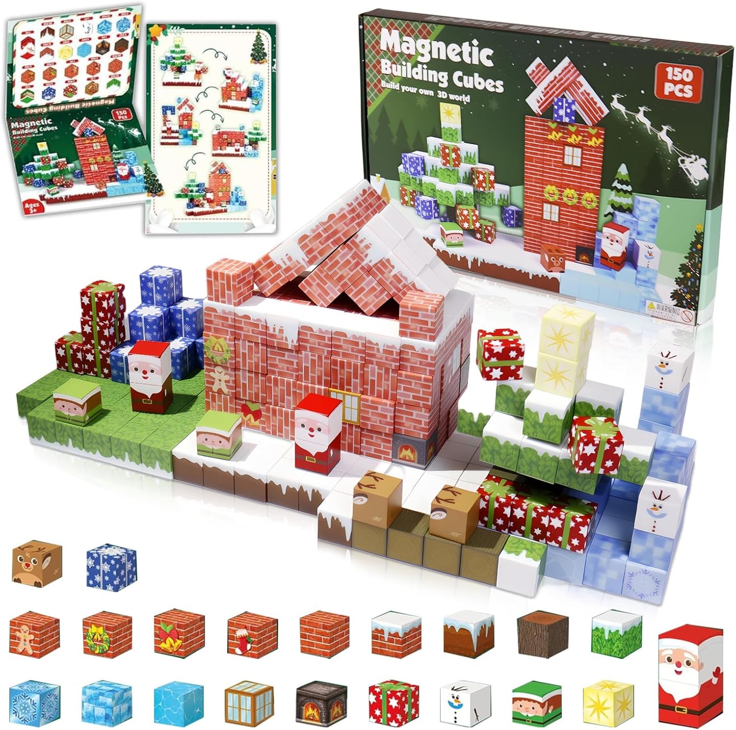 Magnetic Blocks - 150 PCS Magnets Game-Based Building Block for Ages 3,4,5,6,7,8,9,10,11 Kids Birthday Toy Sets Present, Stacking Cubes Construction Gift for Toddlers Boys & Girls, 0.8in