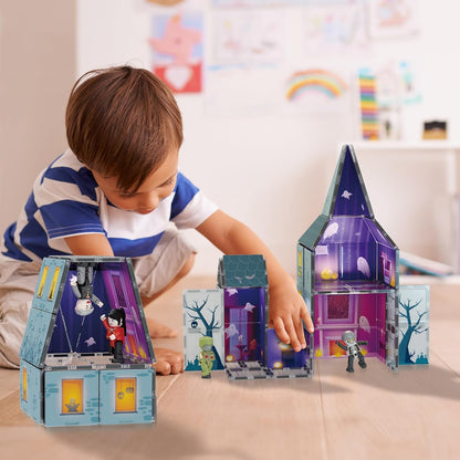 PicassoTiles 60pc Magnetic Tile Princess Castle Building Set with Double Sided Printed Tiles 2 Character Figures STEM Educational Toy Kit for Kids Pretend Play Montessori Learning Ages 3 to 8 PTQ04