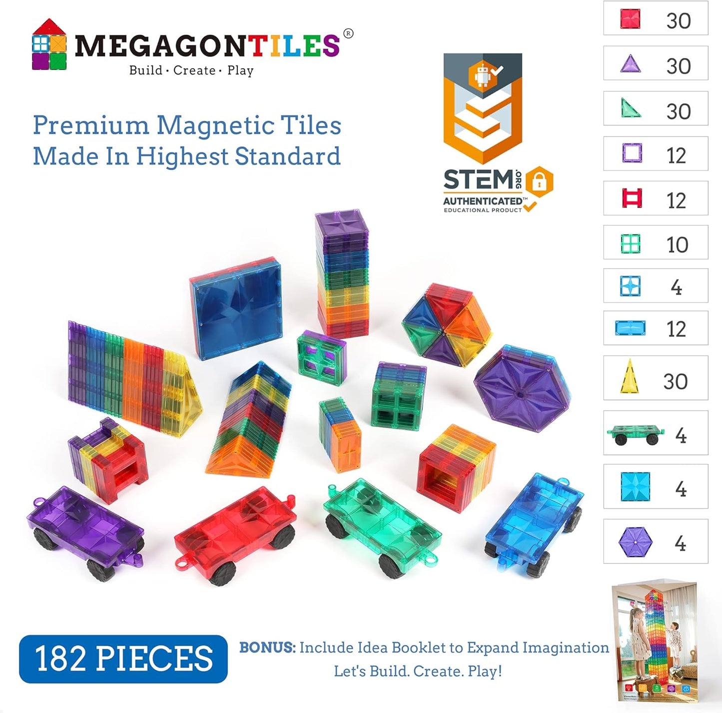 MEGAGONTILES Marble Run Magnetic Tiles Set 120PCS | STEM-Authenticated Magnetic Building Blocks with Marble Track Pieces | Educational Construction Toy for Kids Ages 3–8 (Boys & Girls)
