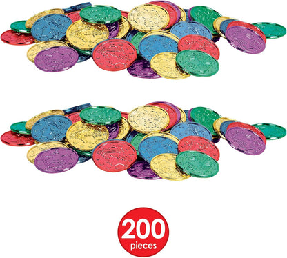Beistle 200 Piece Embossed Plastic Coins For Pirate Treasure Chest Favors, Casino Theme Decorations