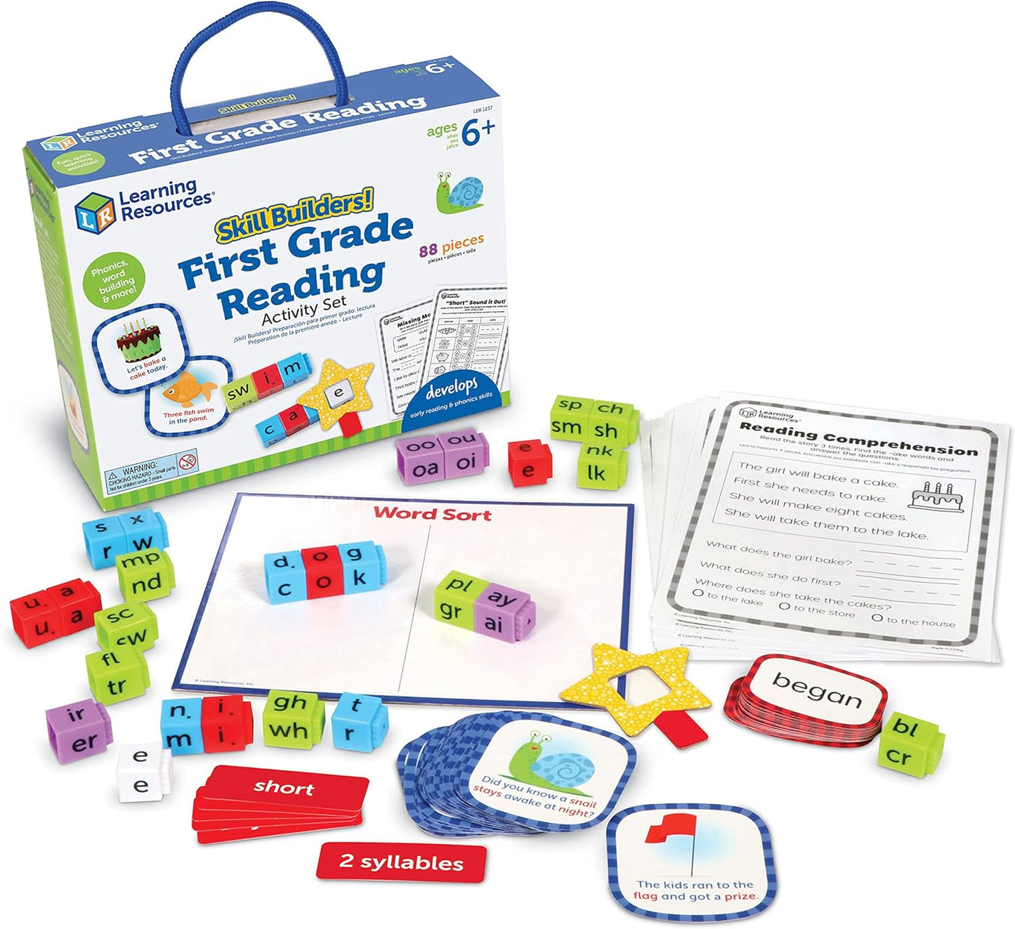 Learning Resources Skill Builders! Kindergarten Reading Activity Set - 122 Pieces, Ages 5+, Back to School Essential Materials, Homeschool Supplies