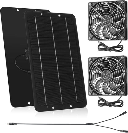 Riakrum Solar Powered Fan Solar Panel Dual Fans Kit 10w 12v Exhaust Fan Outdoor Waterproof for Greenhouse Chicken Coop Pet House Sheds Window(2 Set)