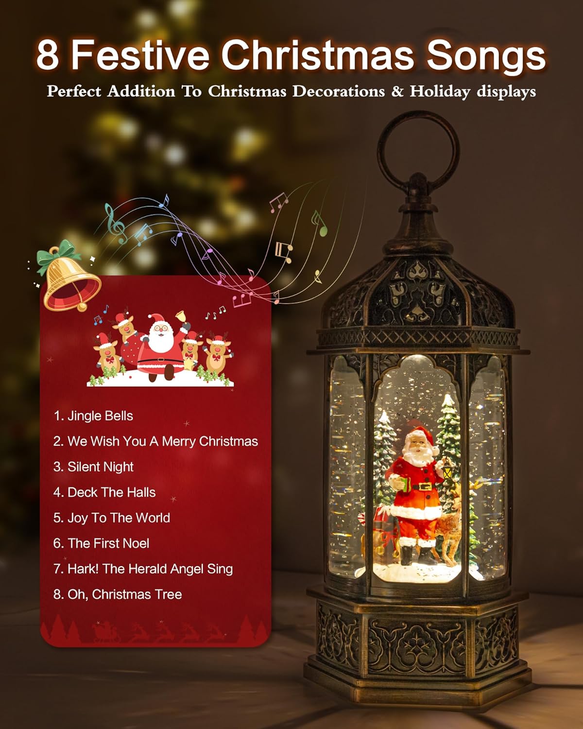 Extra Large Christmas Snow Globes Christmas Lantern, 12.99" Musical Snow Globe with 8 Songs, Santa Snowglobe for Kids Adults, 6H Timer Dual Power, Lighted Christmas Decorations Indoor Gifts