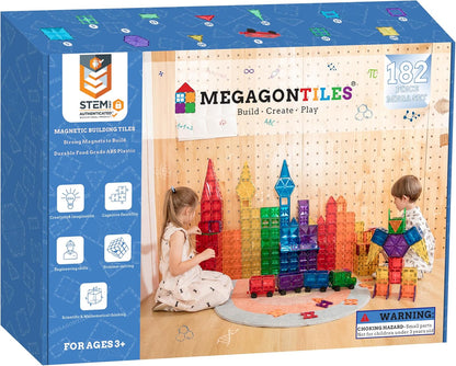 MEGAGONTILES Marble Run Magnetic Tiles Set 120PCS | STEM-Authenticated Magnetic Building Blocks with Marble Track Pieces | Educational Construction Toy for Kids Ages 3–8 (Boys & Girls)