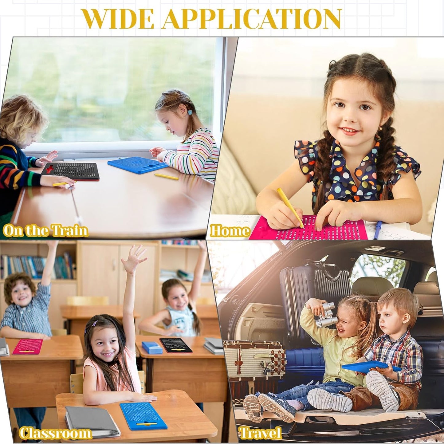 Yexiya 3 Pcs Magnetic Drawing Board for Kids, Toddler Travel Drawing Kit Magnet Sketch Thread Board with Stylus Pen and Beads Toy for Child Quiet Time Activities (7 x 8.5 Inches,Blue)
