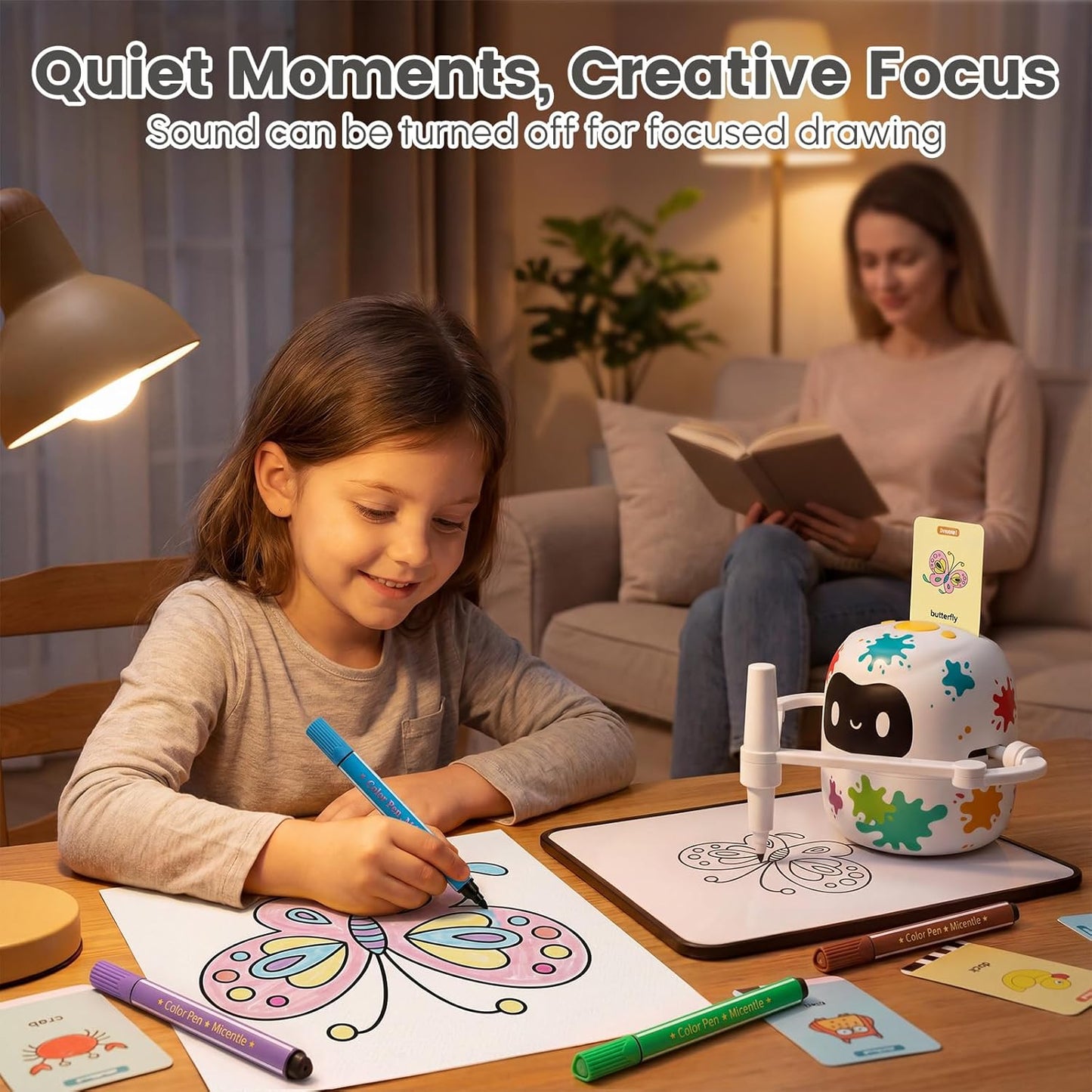 Mewaii Drawing Robot for Kids with 150 Cards & Erasable Board, Educational Drawing Machine with Voice Guidance Music 12 ColorPens Montessori Painting Learning Toys Birthday Gift for Boys Girls Age 5-8