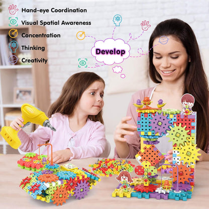 Building Toys, 234 Pieces Upgrade Gear Building Blocks Set Kids Tool Set with Electric Drill, Kids Toys STEM Kits Gifts for Boys Girls Age 3+