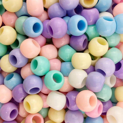 300 Acrylic Large Hole Beads for Crafts and for Hair 10mm x 12mm Acrylic Barrel Beads with 5.7mm Large Hole, Glossy Primary Assortment