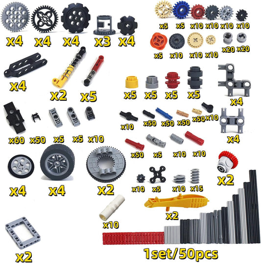 720Pcs Technical Cars Gears Cross Axles Technical Parts Accessories Wheels Connectors Pieces Sets Chain Link Pins Joints Building Block Bricks Shock Absorber MOC Technical Lots Pack Bulk Toys