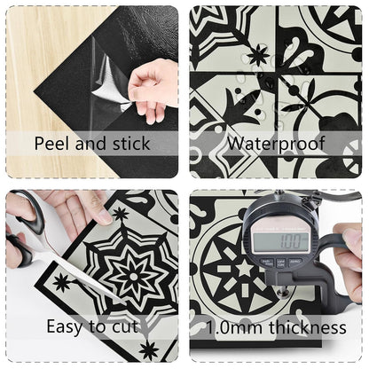 Wallercity White Marble Peel and Stick Vinyl Floor Tiles 6-Pack 12x12 Inches Self Adhesive Waterproof Flooring Planks for Bathroom Kitchen Bedrooms Stick on Floor Tiles Laminate Sheets Vinyl Flooring